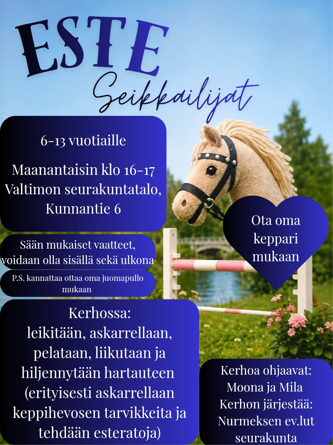 tapahtuman tiedot, kuvana keppihevonen