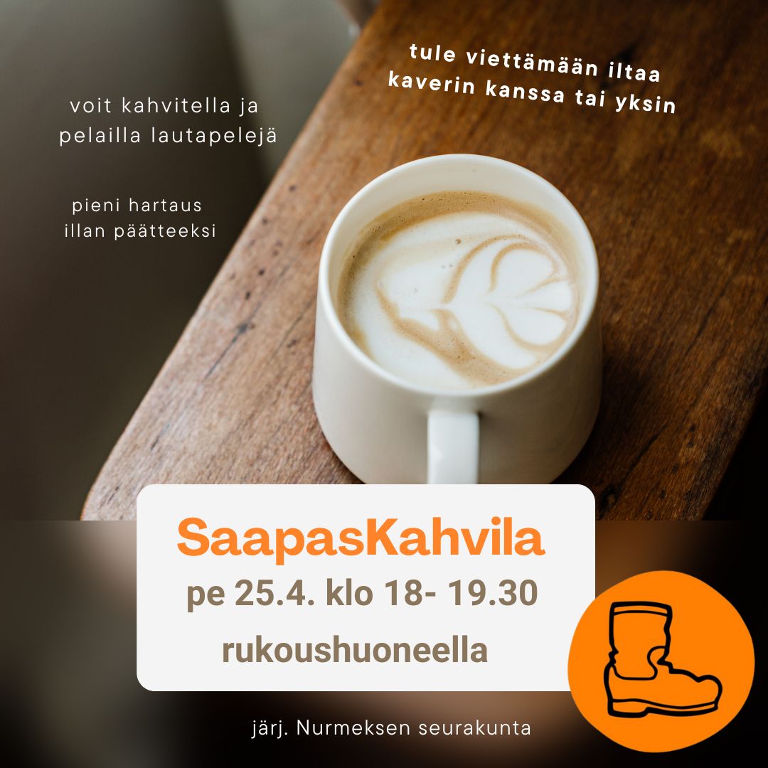 SaapasKahvila tapahtuman tiedot ja kuvana kahvikuppi