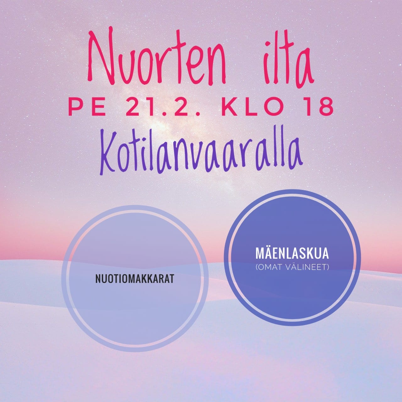 talvinen kuva, jossa tapahtuman tiedot