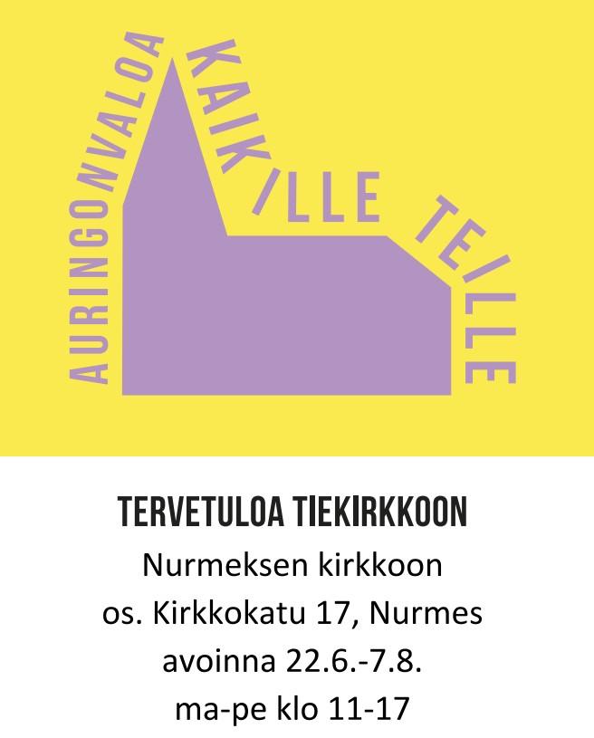Kuvassa tiekirkon aukioloajat. Samat tiedot löytyvät tapahtumakalenterista.